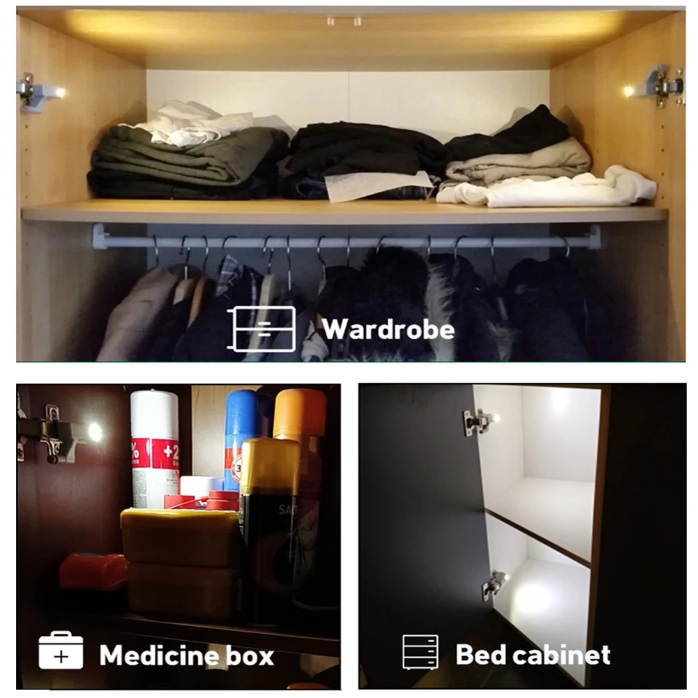 

3 LED Inner Hinge Lamp Touch Induction Sensor Cabinet Light Wardrobe Night Light for Cupboard Closet Kitchen Bedroom Universal