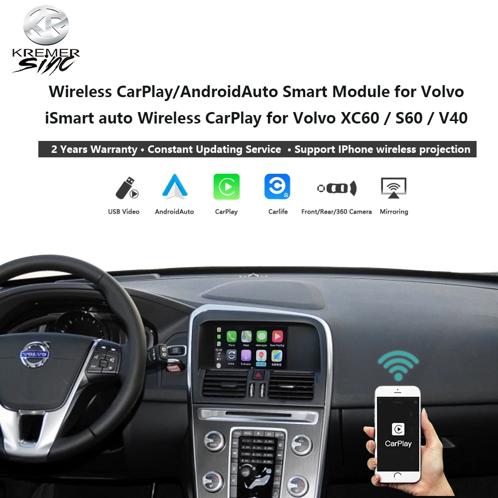 Беспроводной модифицированный андроид CarPlay для 2015-2019 Volvo iSmart Auto V40 XC70 XC60 S60 V60 V70 S80 OEM
