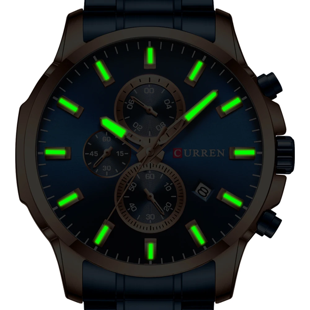 

CURREN Luxury Brand Sports Quartz Watches Men Watch with Luminous Hands Chronograph Auto Date Fashion Stainless Steel Wristwatch