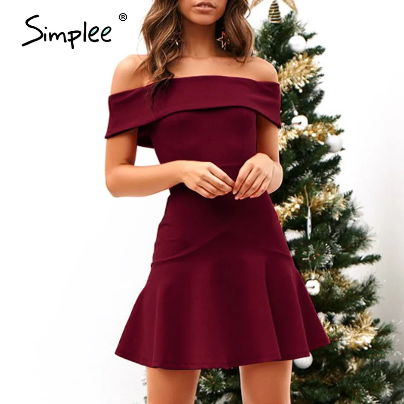 Женские трапециевидные платья Simplee с открытыми плечами однотонное облегающее