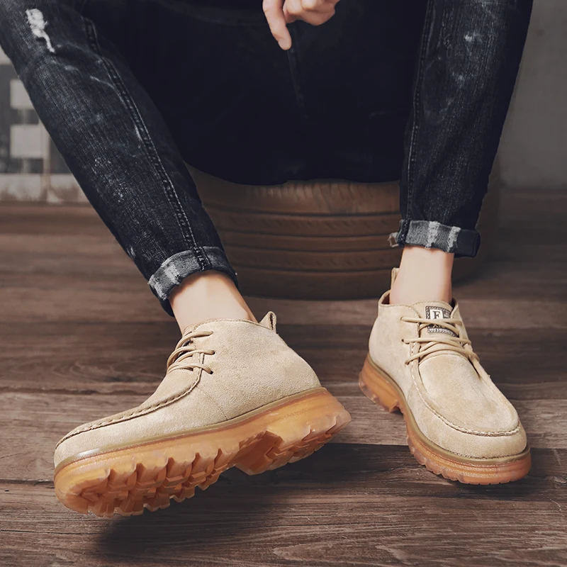 Мужские ботинки осенне-зимние ботильоны винтажная Мужская обувь из флока на