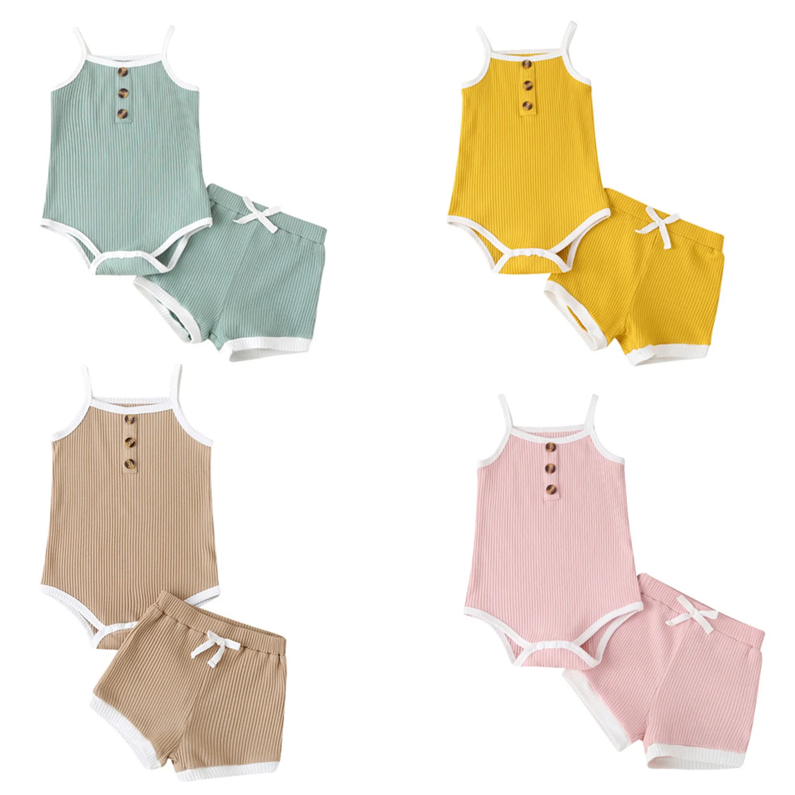 

Модный комплект одежды для новорожденных девочек из 2 предметов, комбинезон без рукавов + шорты, летний комплект для девочек