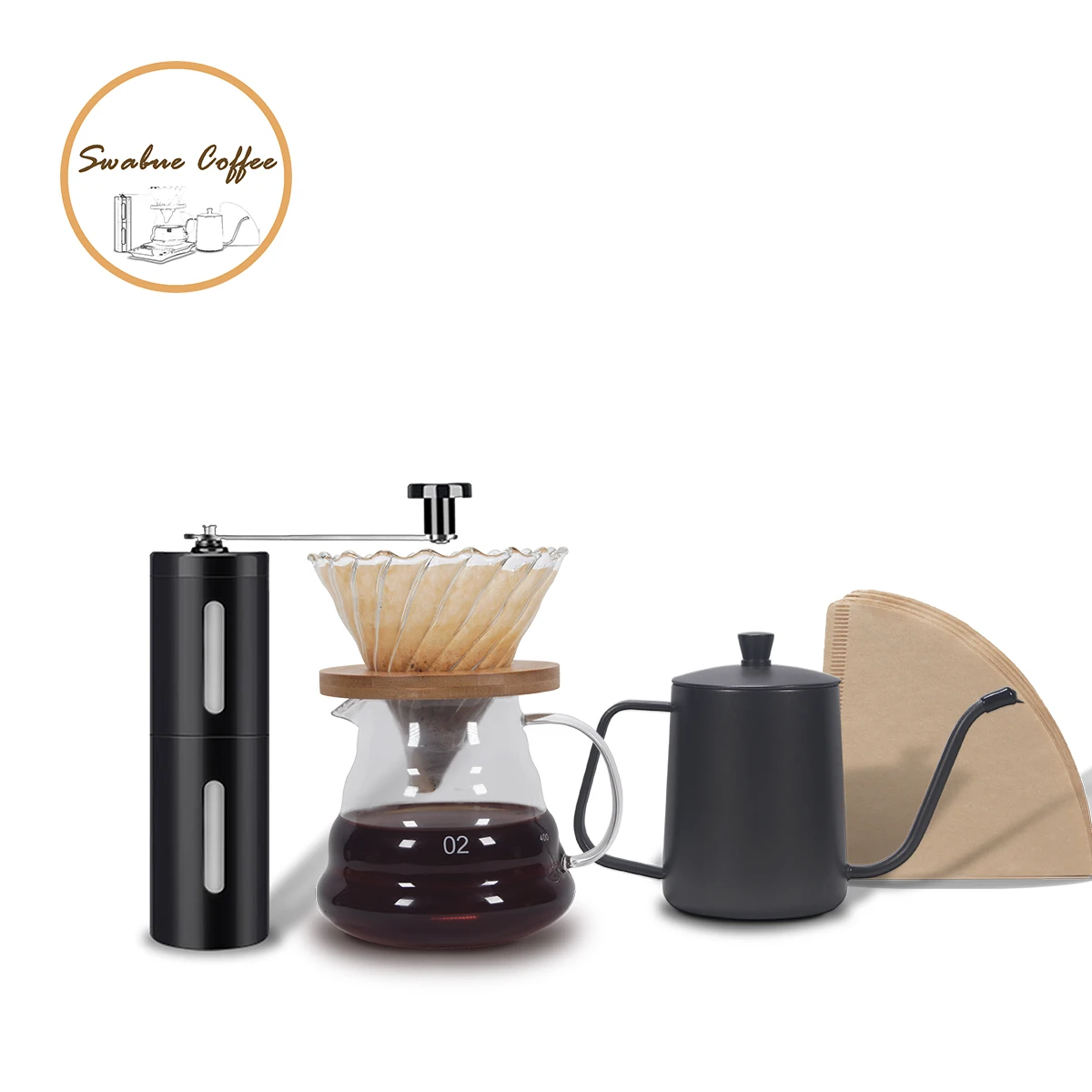 Swabue-m&aacute;quina de caf&eacute; V60 con gotero, juego de macetas de cristal, b&aacute;scula electr&oacute;nica con temporizador, Mini Molinillo, 4/5 uds.-2
