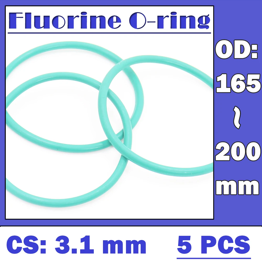 

CS3.1mm FKM Rubber O RING OD 165/170/175/180/185/190/195/200*3.1 mm 5PCS O-Ring Fluorine Gasket Oil seal Green ORing