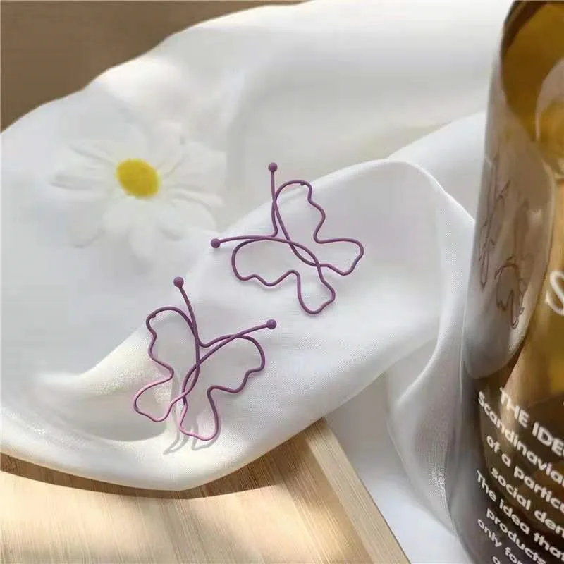 

S925 Silver Needle Temperament Simple Purple Butterfly Wild Personality Super Fairy Summer Earrings Female Suitable For Party