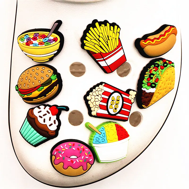 High Imitation Simulation Food Shoe Charms Popcorn/hamburger/Fries Shoe Decoration Accessories for jibz Kid's Party X-mas Gifts