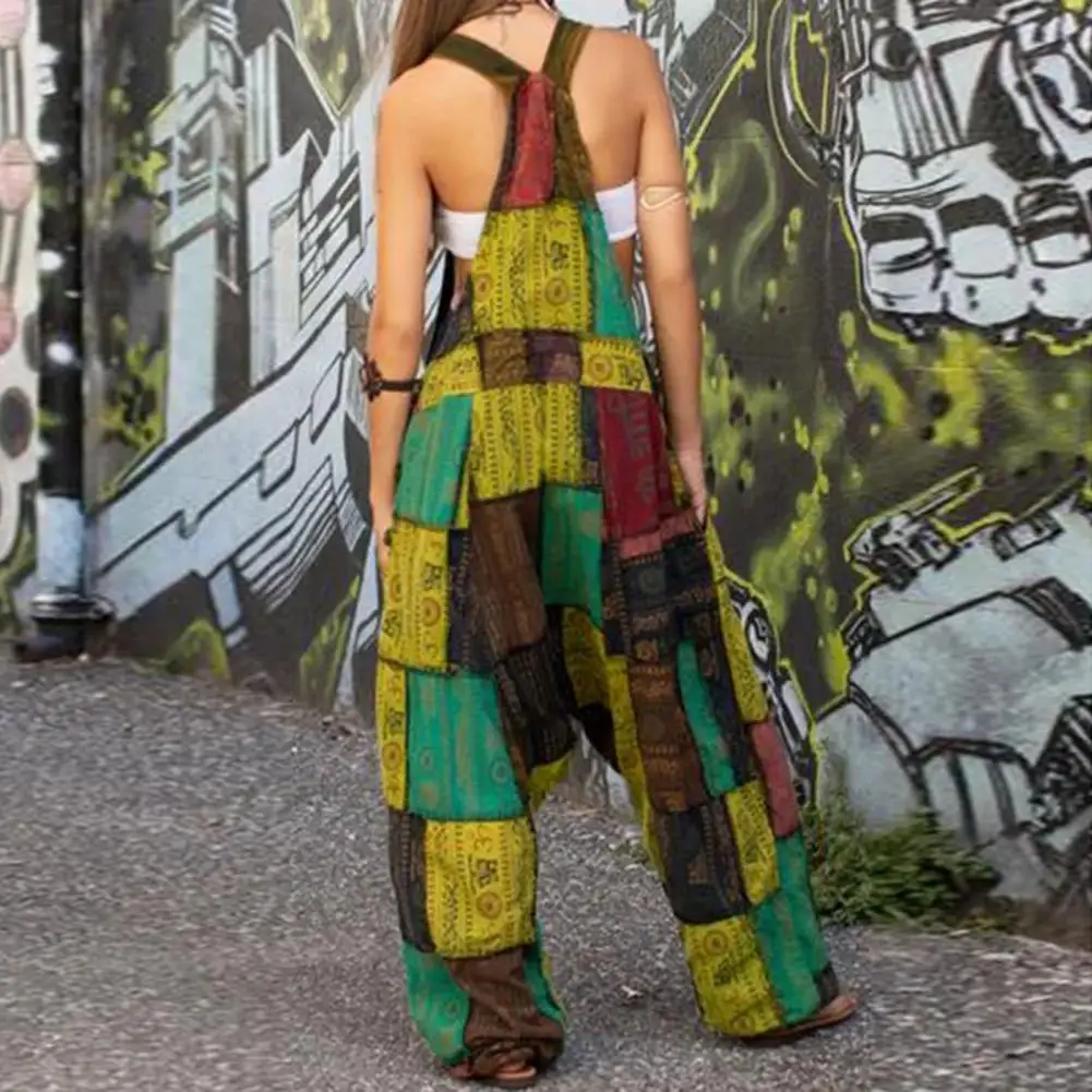 

Jumpsuit Printed Wide Leg Dungarees Fashion Women Sleeveless Baggy Overalls for Spring