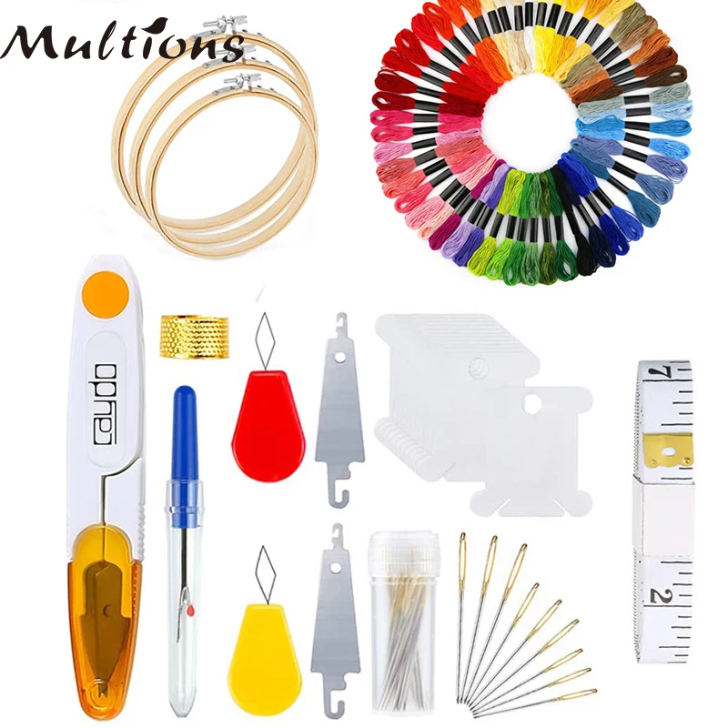 

Embroidery Starter Kit Including 5 Pieces Bamboo Embroidery Hoops 50 Color Threads Cloth Cross Stitch Tool Kit For Beginners