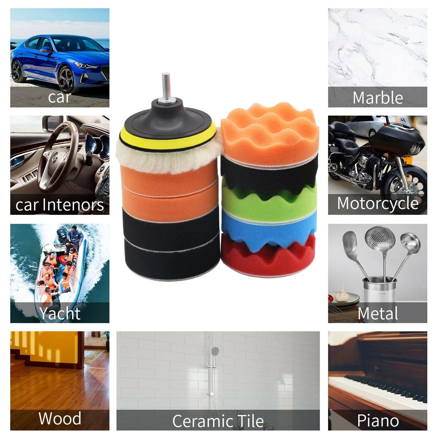 

3inch Polishing Pads 80mm Adapter Buffer Buffing Foam For Car Polisher Kit