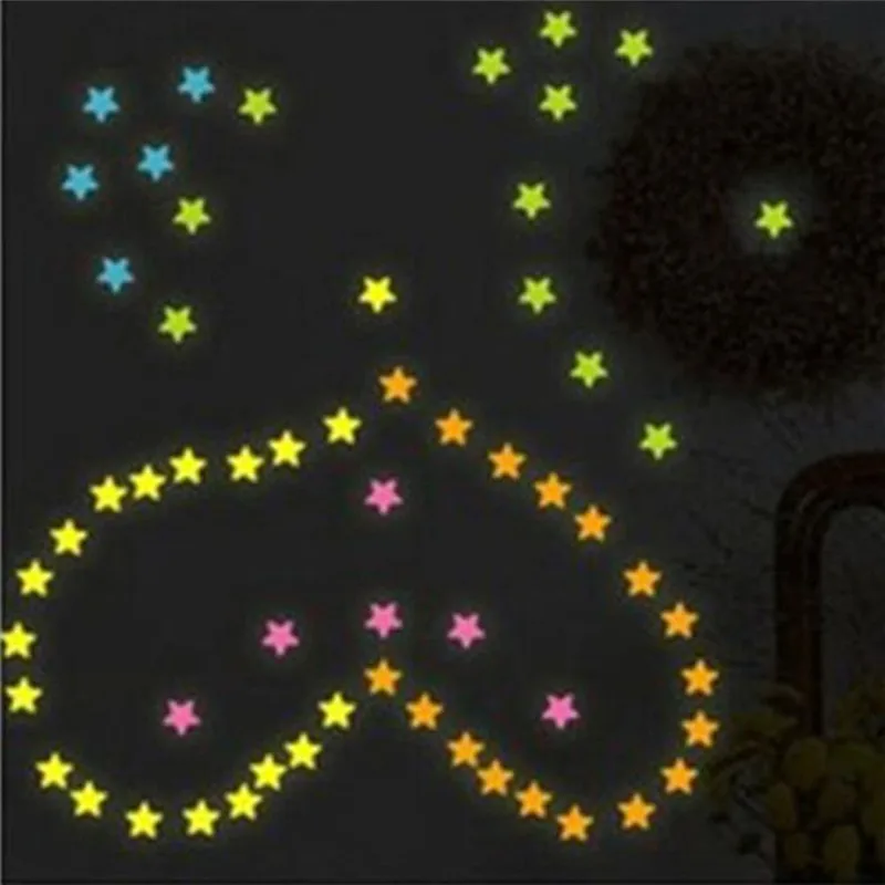 100 шт. 3D Звезды Светятся В Темноте Светящиеся Люминесцентные Пластиковые Стены