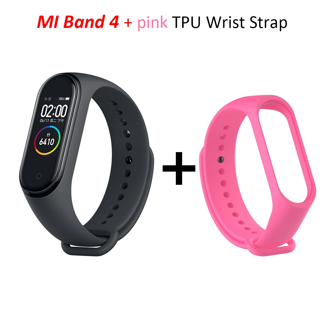 Xiaomi mi браслет 4 mi Band 4 standard Verion умный фитнес-браслет частота сердечных сокращений 50 м Водонепроницаемый Bluetooth 5,0 - Цвет: Add Pink Strap