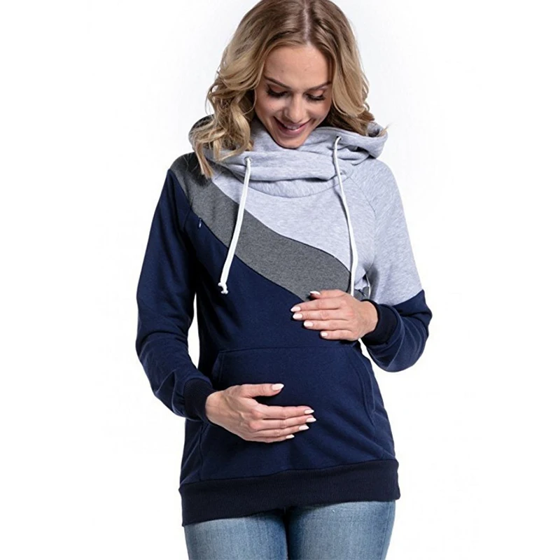 Grey02 Хлопковая Модная Повседневная Лоскутная Одежда для беременных; топ с длинными рукавами для кормления; толстовка для кормления грудью; Верхняя одежда для беременных - Цвет: Grey02