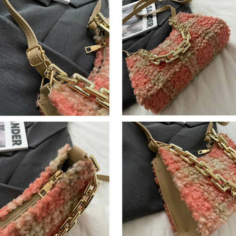 

Faux Fur Bags Women Patchwork Leisure Mini Bags Underarm Shoulder Leisure Chic Elegant Shopping Street Cross Body Handbags Retro