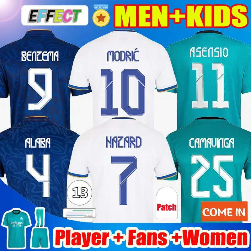 

2021 2022 Real MadridES football Shirt BENZEMA MODRIC HAZARD KROOS JOVIC VINI JR. New 21-22 Home Away KIDS kit Set Fast shipping