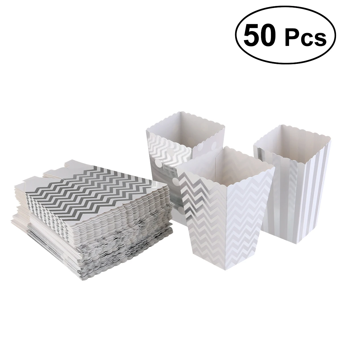 50pcs Silver As Pic 50 шт/24 шт Мини Фольга Золотая, серебряная Конфета попкорн коробки контейнеры для закусок дети партии лечения сумки Свадебные Кино украшения поставки - Цвет: 50pcs Silver As Pic