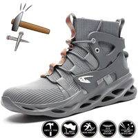 men work casaul boots indestructible safety male steel toe puncture proof construction sneakers high top outdoor tactical shoes