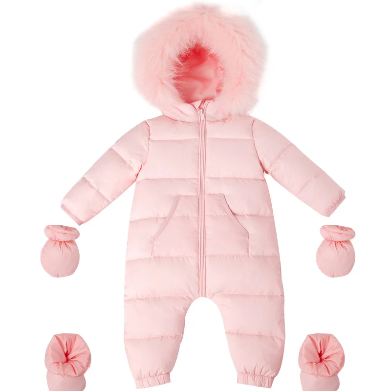 Pink White Down Baby Boy Jumpsuit Waterproof Winter Baby Girl Clothes Thick Warm Hooded Baby Romper Outwear Toddler Onesie - Цвет: Pink