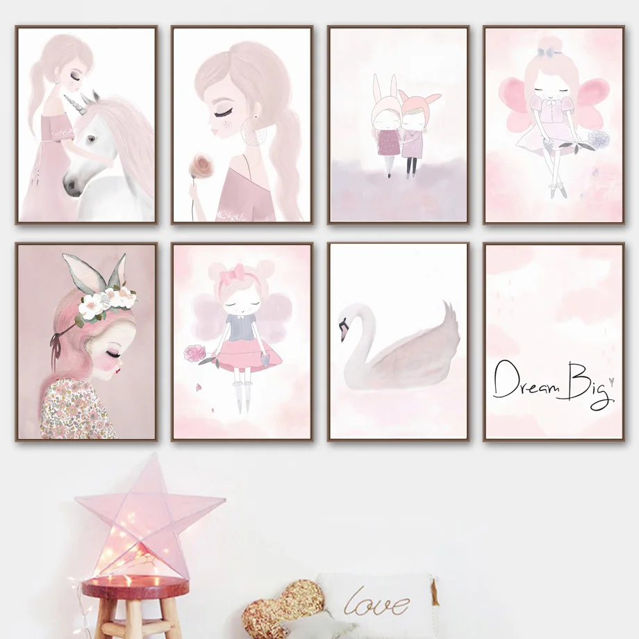 Розовая девушка фея Лебедь лошадь мечта большие цитаты настенная живопись на