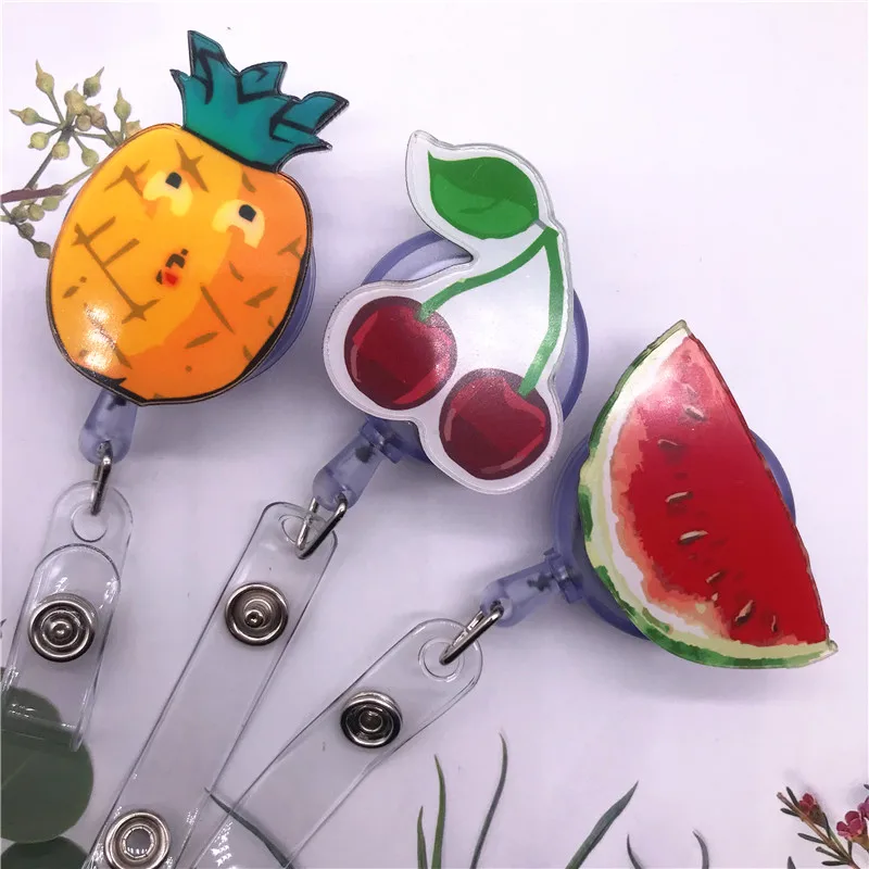 Colorful Cute fruit Retractable Pull Badge ID Lanyard Name Tag Card Holder Reels Key Ring Chain Clips student supplies | Канцтовары для