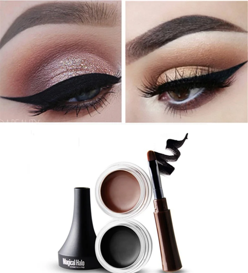 

Eyeliner Gel Long Lasting Waterproof Smooth Eye Liner Cream Brown Black Eye Makeup With Brush 2 Colors For Choose