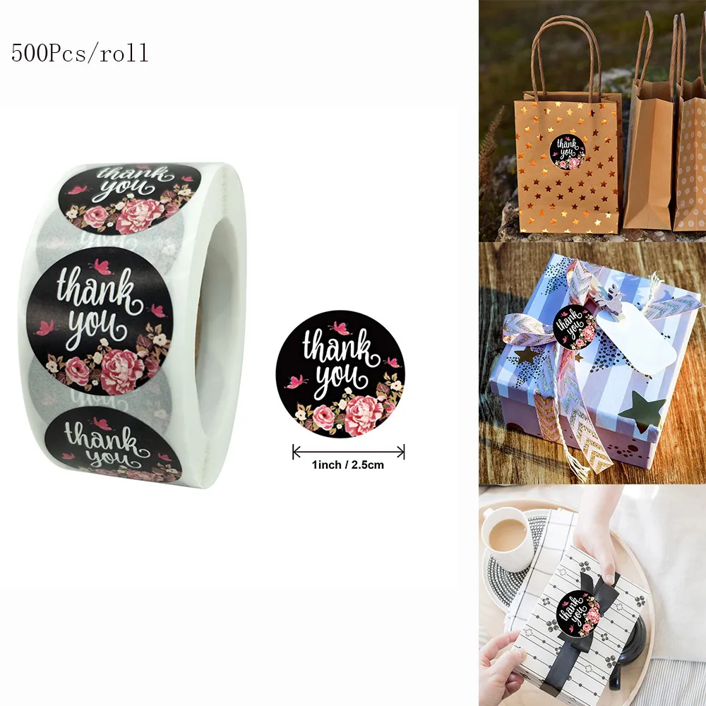 Cheap 500pcs Thank You Stickers Flower Pattern Labels For Business Mailing Boutique Bags Envelope Seal 1 Inch | Канцтовары для