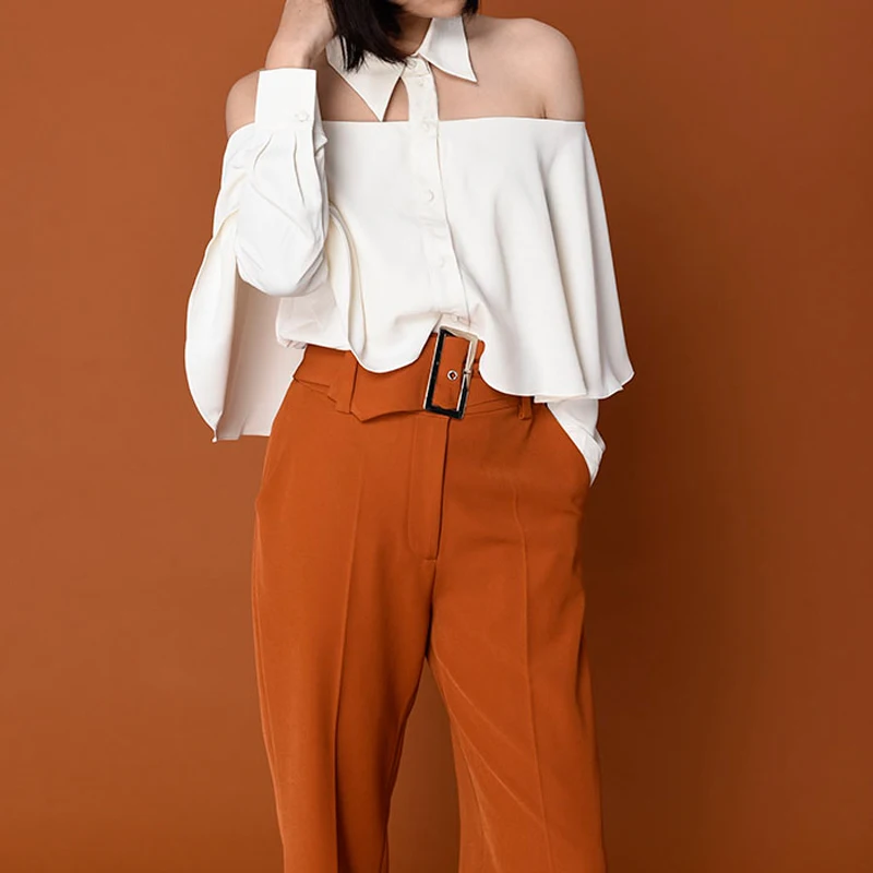 

AEL Slash Neck Halter Sexy Women Top Off Shoulder Ruffle Long Sleeve Shirt Backless Personality Blouse 2020 Spring Summer