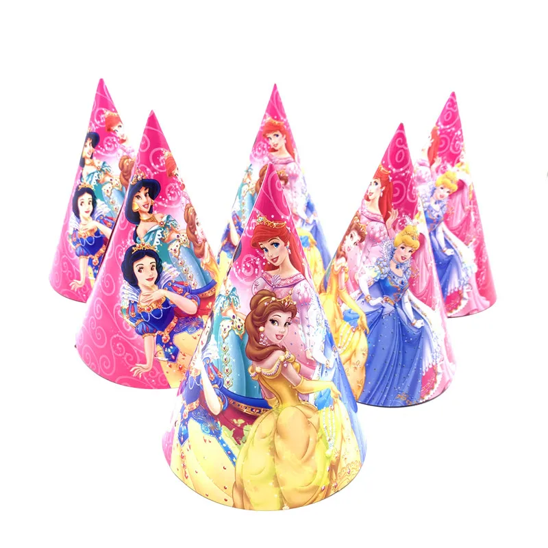 Hats-6Pcs Шесть принцесс Белль Аврора ребенок девочка прекрасный день рождения пакет события вечерние Рапунцель чашки пластины маска ребенок душ одноразовые наборы посуды - Цвет: Hats-6Pcs