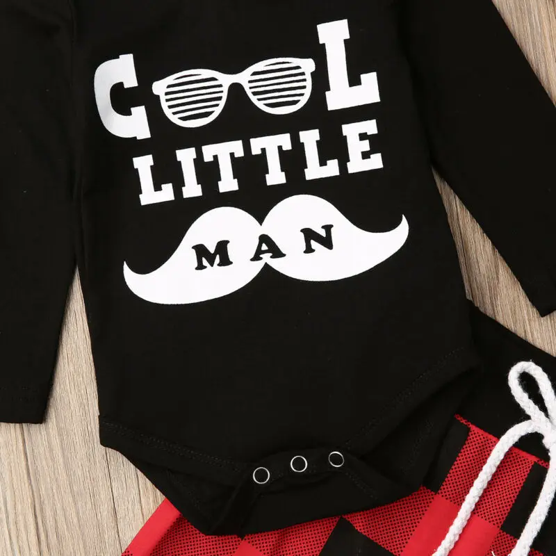 New 4Pcs Xmas Kid Baby Boy Girl Clothes Plaid Romper/T-Shirt+Pants Hat Outfit Set | Детская одежда и обувь