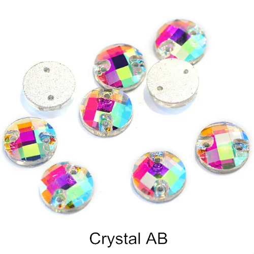 Crystal AB 36 шт. 14 мм стеклянные кристаллические стразы АВ круглые Висячие Стразы с белыми отверстиями белые пришитые камни для украшения одежды B1012 - Цвет: Crystal AB