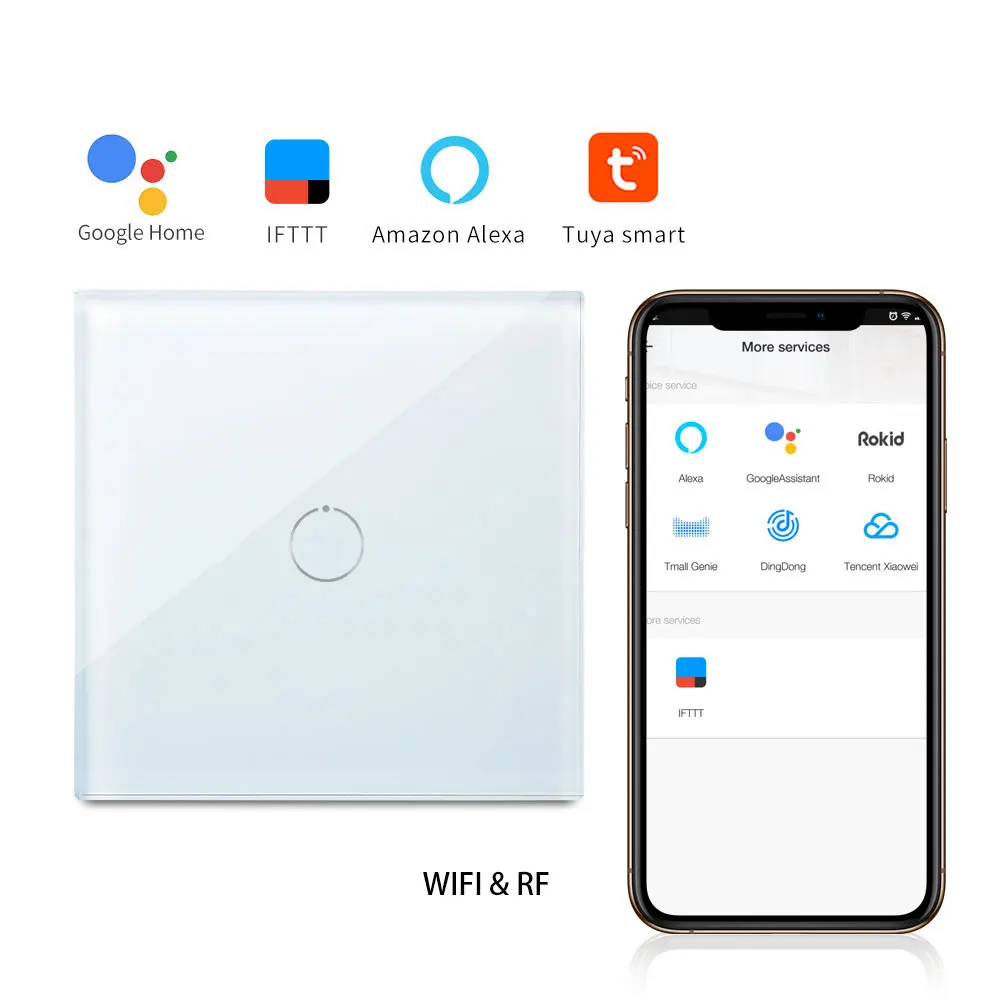 Bingoelec 1 банда 1 способ wifi переключатель дистанционный RF 433,92 сенсорный переключатель Хрустальная стеклянная панель умный дом автоматизация беспроводной настенный переключатель