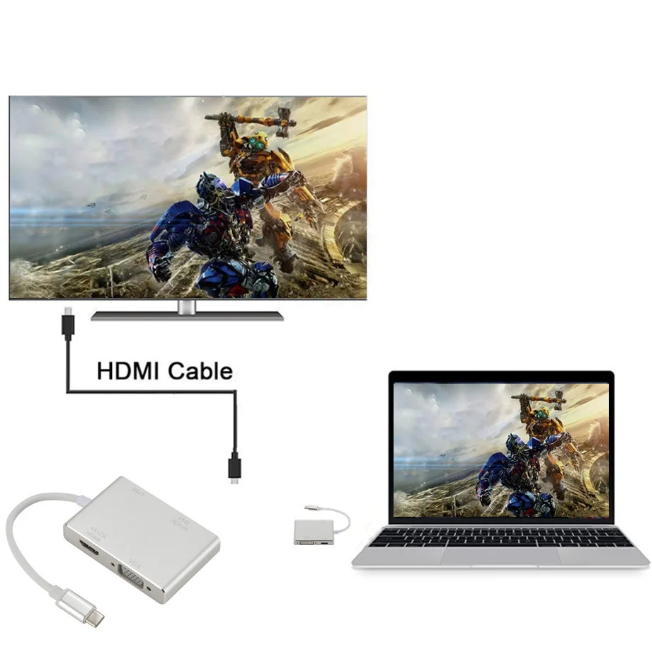 Кабель-адаптер GRWIBEOU 4 в 1 USB 3 C на VGA DVI 0 | Электроника