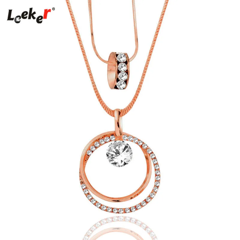 LEEKER очаровательная круглая подвеска длинное ожерелье 2 слоя цепи женские