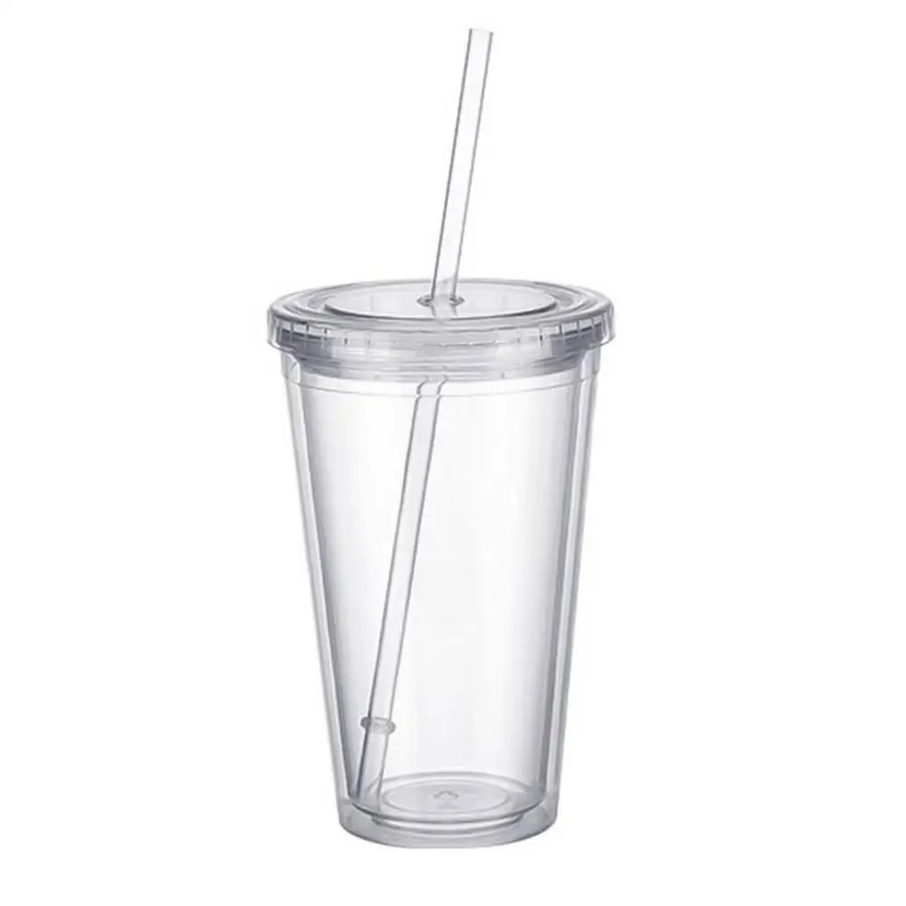 

1PCS Double walled Ice Cold Drink Coffee Juice Tea Tumbler Mug Cup Smoothie Travel With Straw Plastic Reusable Iced D1X4