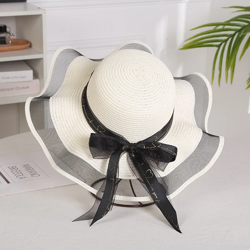 Foldable Big Brim Floppy Girls Straw Hat Sun Hat with Bow Elegant Protection Shade Fashion Women Beach Hat 2021 images - 6