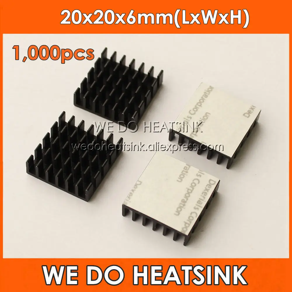 

1,000pcs 20x20x6mm Black Anodized and Slotted Aluminum IC Cooling Cooler Heatsink