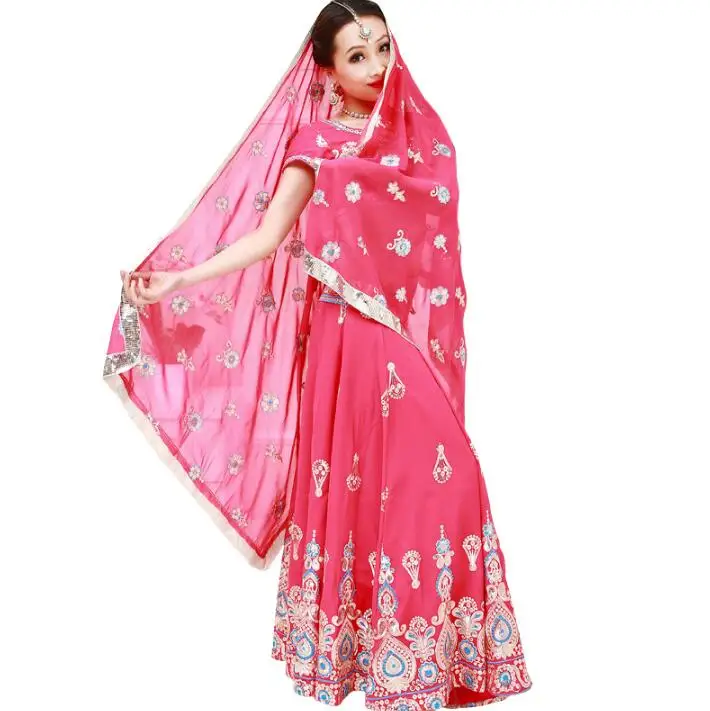 Женский костюм для выступлений в индийском стиле Lehenga Choli комплект из четырех