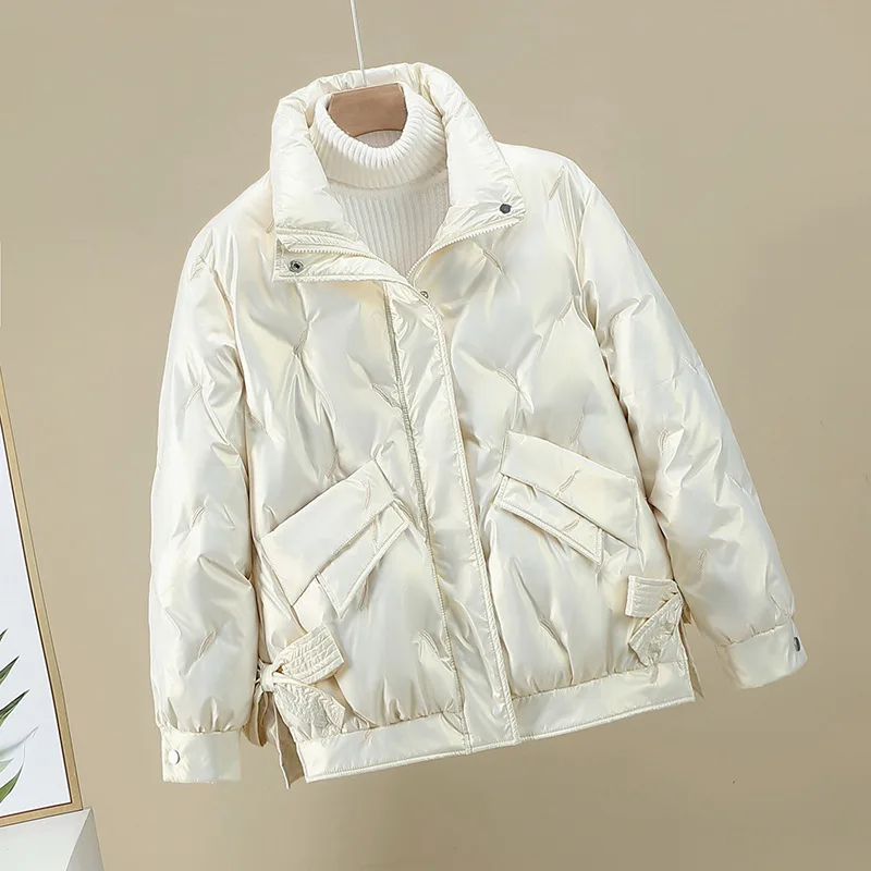 

Beardon Autumn Winter Women's Jacket Parkas Coat Short Glossy Slim Stand-Up Collar Casual Warm Jacket