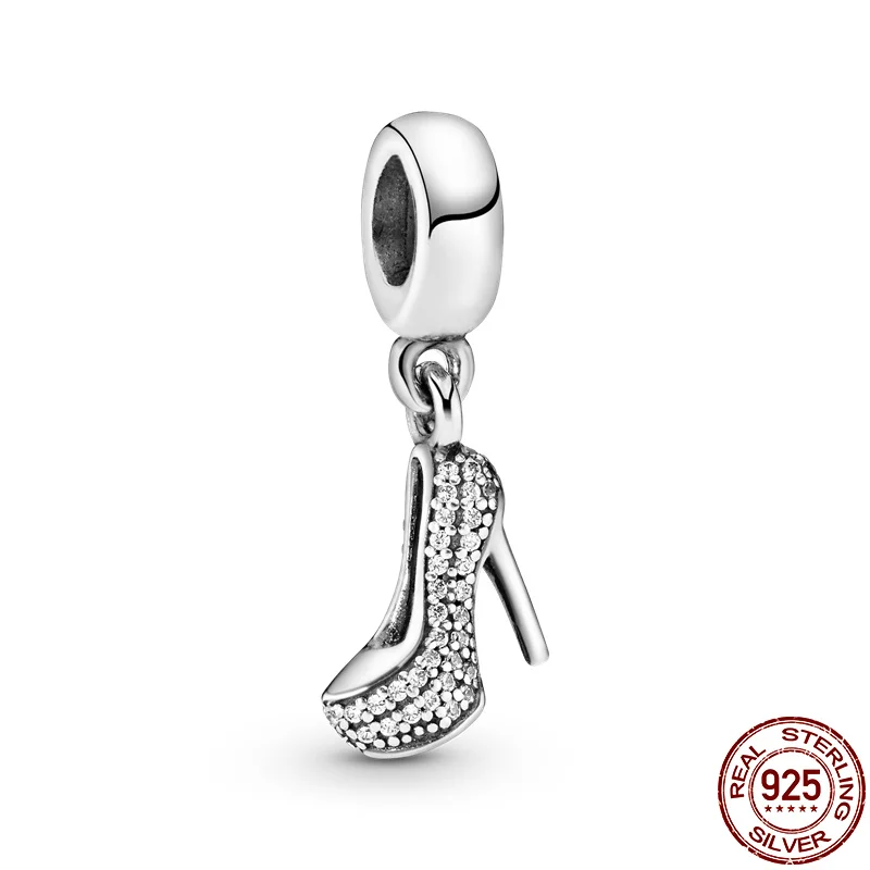 

925 Sterling Silver Elegant White Zircon High Heels Charm Fit Original 3mm Bracelet&Bangle Making Fashion DIY Jewelry