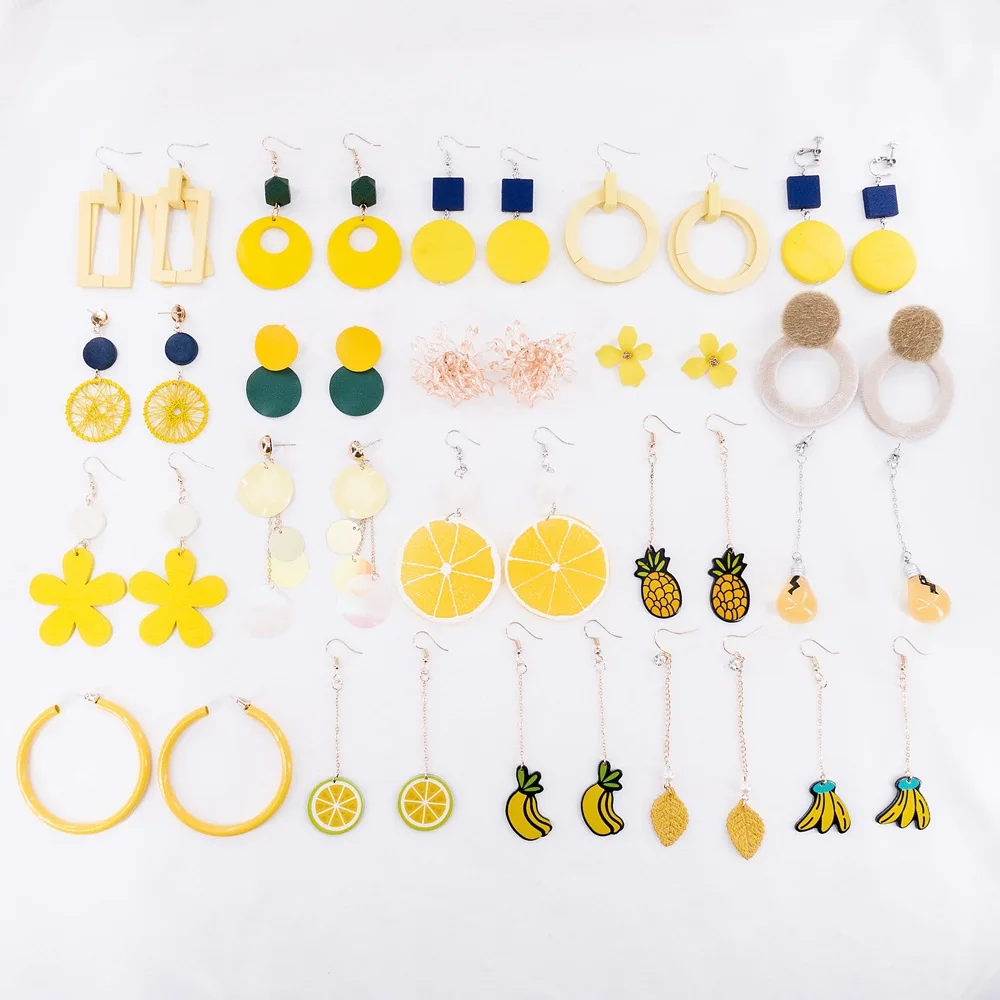 Модные корейские Желтые Женские Простые Подвесные серьги длинный банановый