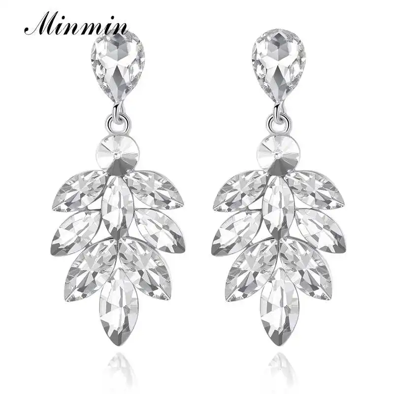 Minmin листьев Форма серебро Цвет с украшением в виде кристаллов гребень Серьги