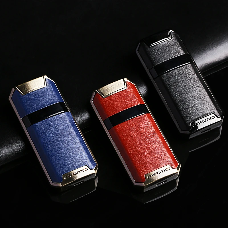 

PRIMO Metal Luxury Electric Lighter Led Plasma Dual Arc Rechargeable Leather Windproof Display Lighter Touch-Senstive with Box