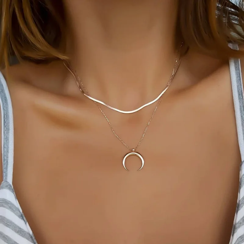 

HebeDeer Necklace Chain Simple Women Necklaces Moon Jewelry Lovers Silver Color Trendy Trendy Girl Kpop Collares Collier