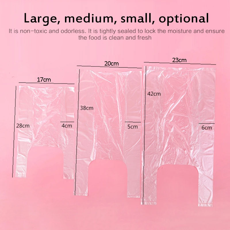 

100PCS Transpare Roll Fresh-keeping Plastic Bags of Vacuum Food Saver Bag 3 Sizes Food Storage Bags with Handle Keep Fresh
