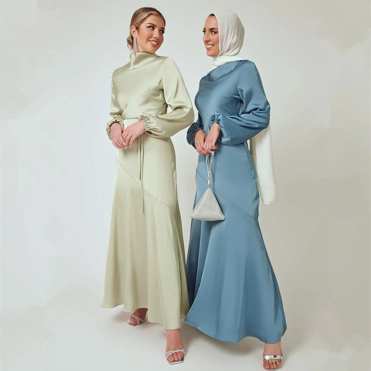 Женское атласное платье с длинным рукавом, Средний Восток
