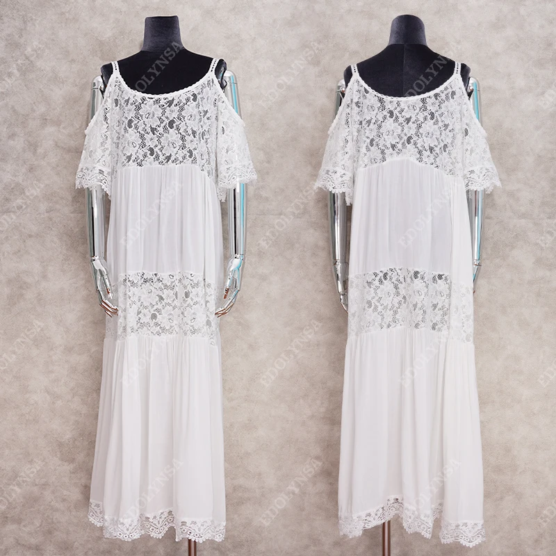Женское кружевное платье туника на бретельках белое элегантное Пляжное Платье