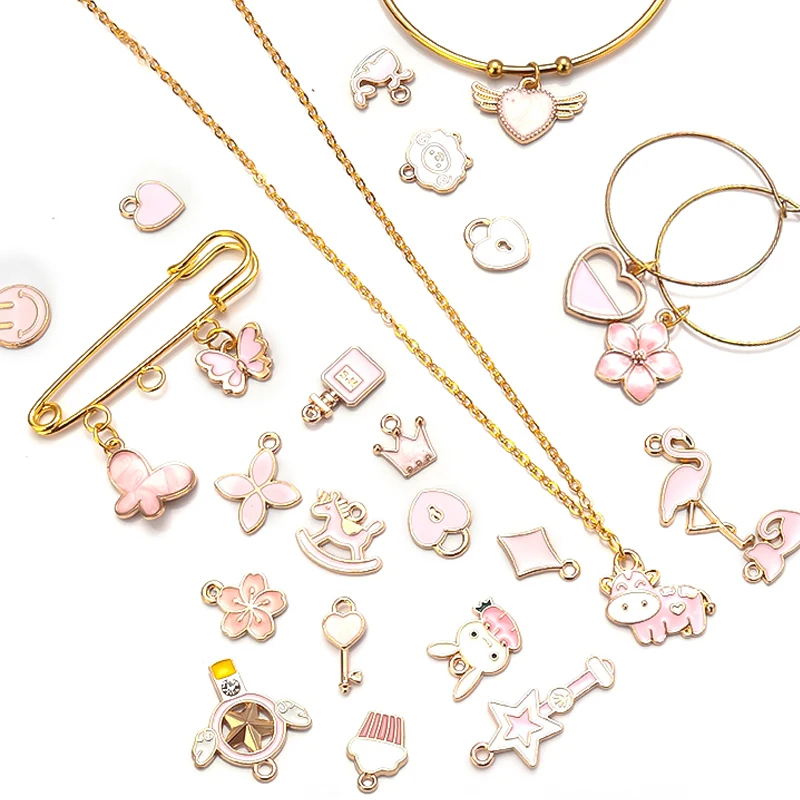 30 шт. смешанные эмалированные шармы в виде бабочки сердца цветка животного