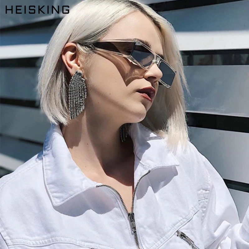 

HEISKING Vintage Rectangle Sunglasses Women Small Frame Mirror Sun Glasses Silver Black Lens Men Punk Eyeglasses Gafas Shades