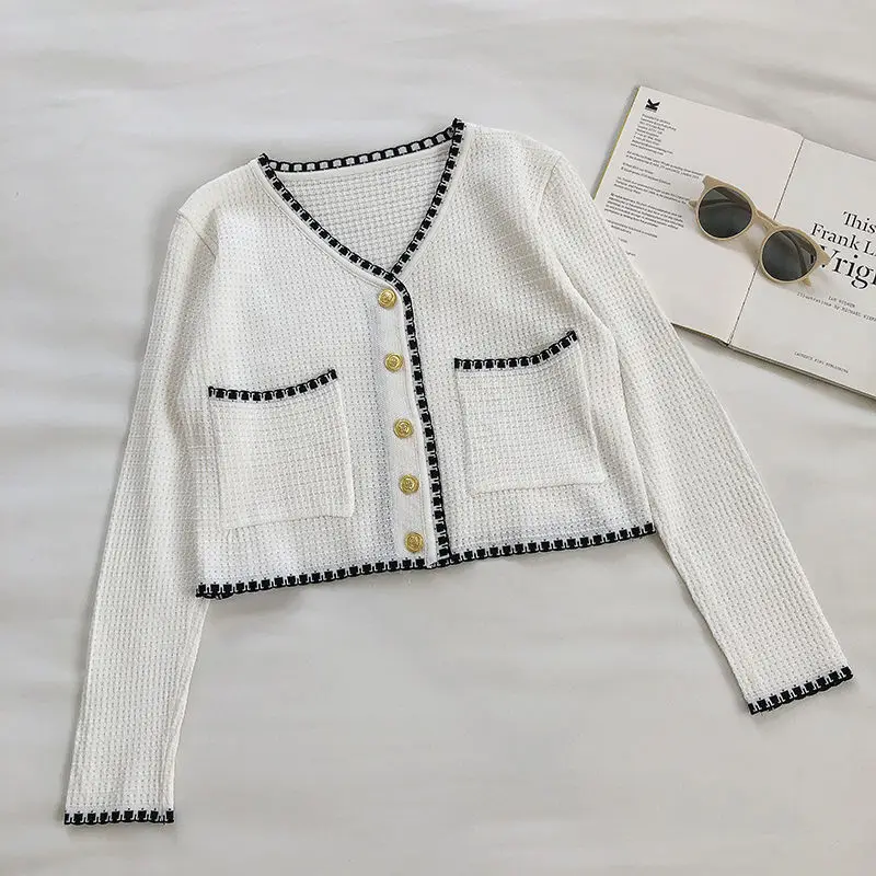 Женский вязаный кардиган с V образным вырезом и длинным рукавом| |