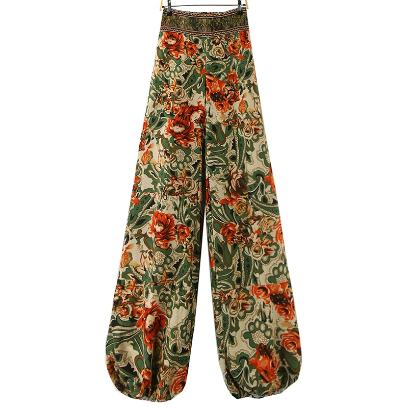 Штаны женские из хлопка и льна с высокой талией принтом|Брюки| |