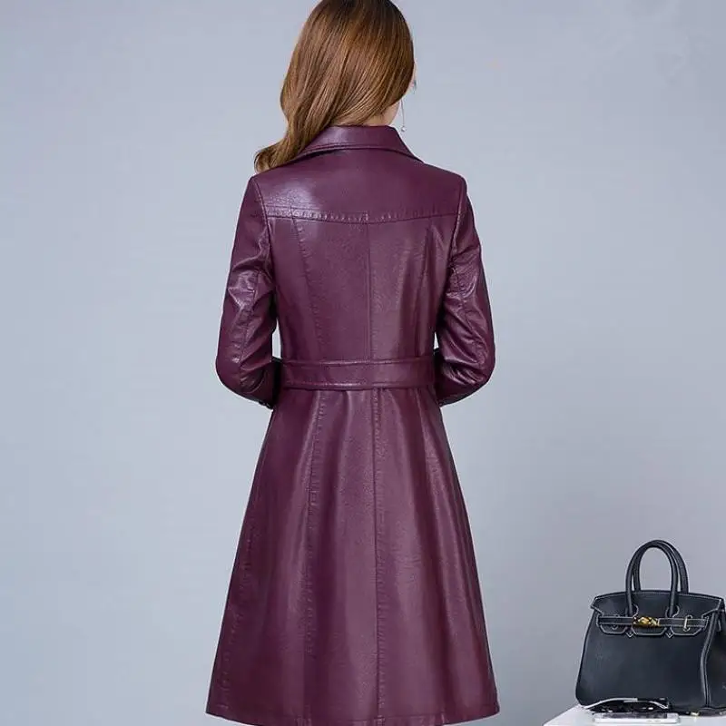 

Women 2019 Autumn Winter Faux Leather Jacket Plus Size 7XL Long Pu Leather Female Fashion Solid Casual SLim Lapel Outerwear T103